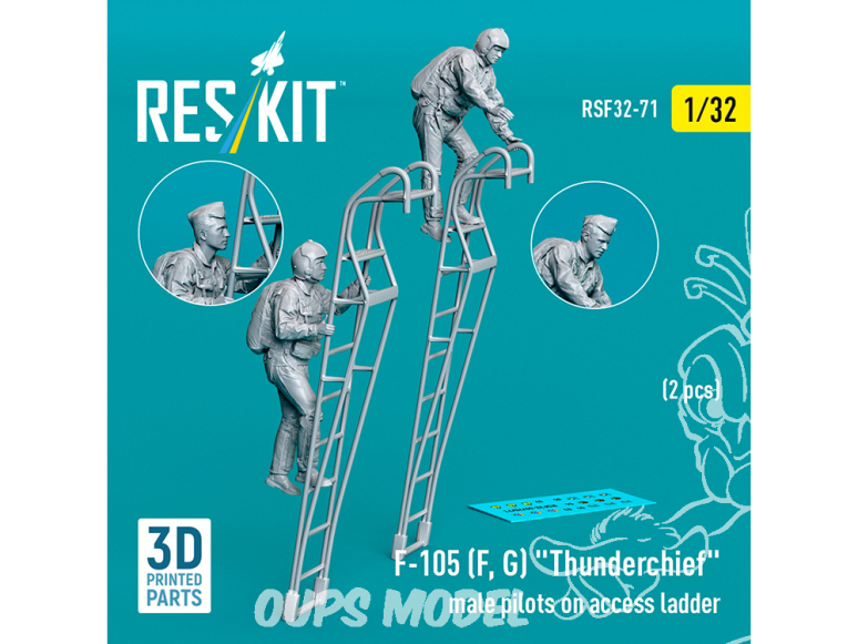 ResKit Figurine RSF32-0071 Pilotes masculins F-105F, G Thunderchief sur échelle d'accès, 2 pièces imprimées en 3D 1/32