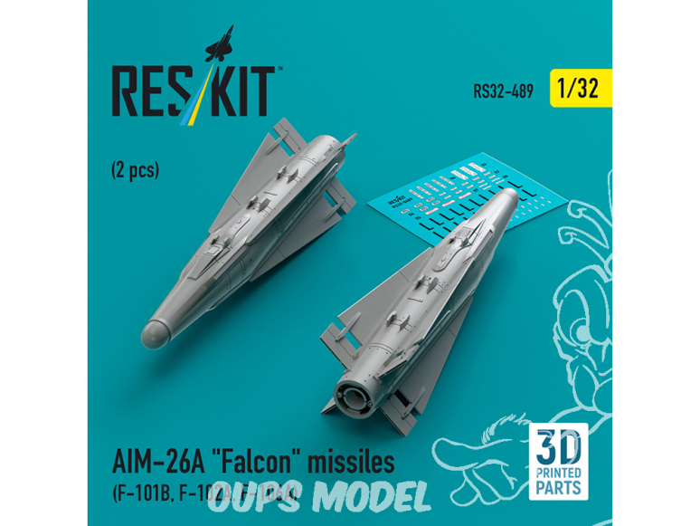 ResKit kit armement Avion RS32-0489 Missiles AIM-26A « Falcon » 2 pièces imprimés en 3D 1/32