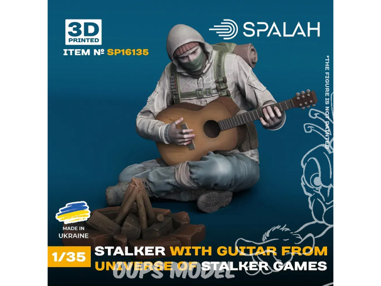 Spalah kit figurine SP16135 harceleur avec une guitare près du feu de camp de l'univers du jeu STALKER SPALAH 1/35
