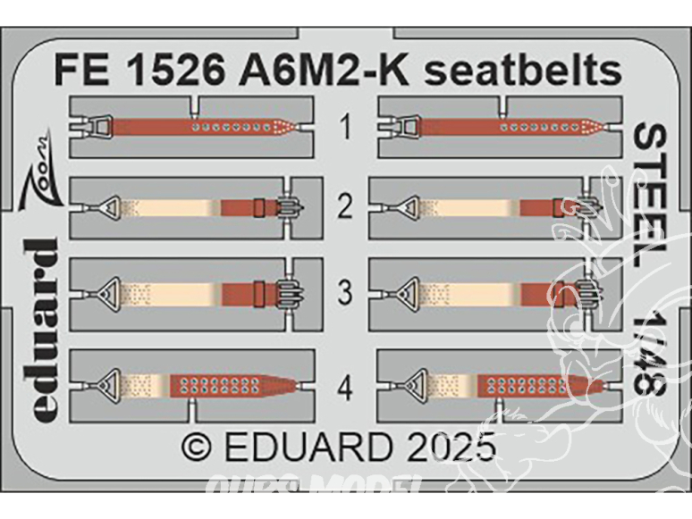EDUARD photodecoupe avion FE1526 Harnais métal A6M2-K Zero Eduard 1/48