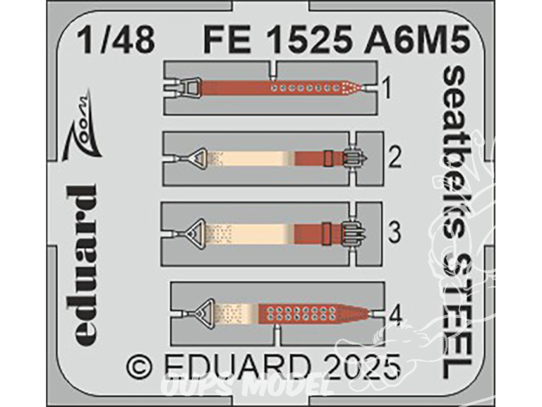 EDUARD photodecoupe avion FE1525 Harnais métal A6M5 Zero Eduard 1/48