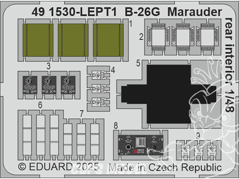 EDUARD photodecoupe avion 491530 Intérieur arrière B-26G Marauder Icm 1/48