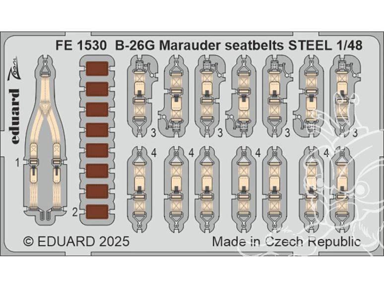 EDUARD photodecoupe avion FE1530 Harnais métal B-26G Marauder Icm 1/48