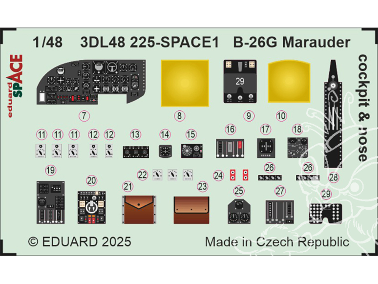 Eduard Space décalques 3D 3DL48225 B-26G Marauder Cockit & nez Icm 1/48