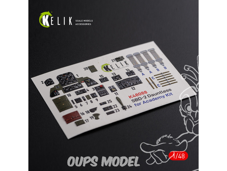 Kelik Decals 3D K48088 Autocollants 3D intérieurs du SBD-2 Dauntless pour kit Academy 1/48