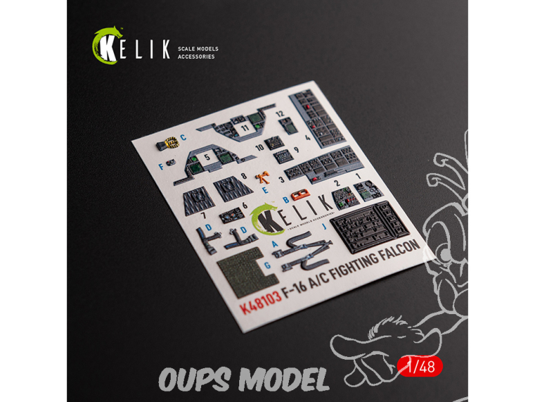 Kelik Decals 3D K48103 F-16A/C - décalcomanies 3D intérieures pour kit Academy 1/48