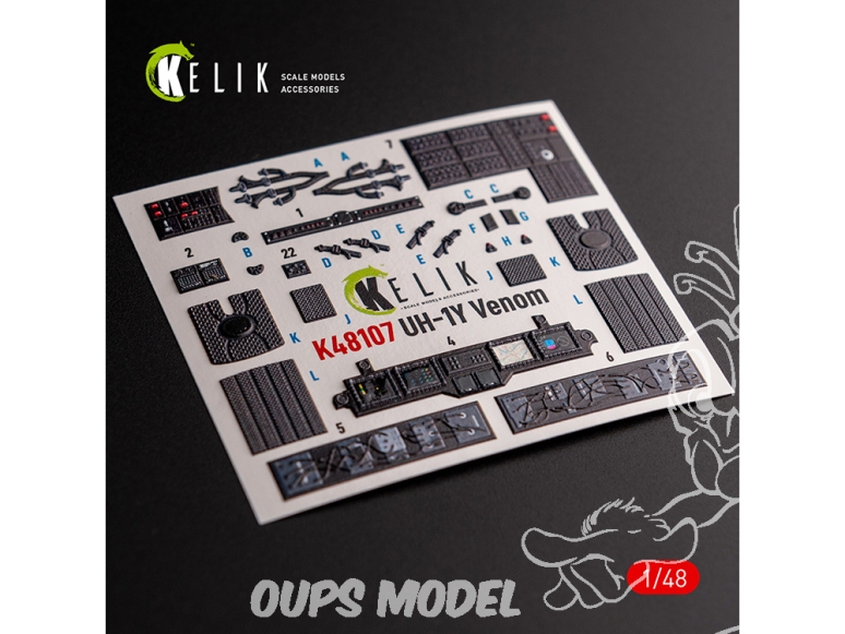 Kelik Decals 3D K48107 UH-1Y « Venom » décalcomanies 3D intérieures pour kit Zimi Model/KittyHawk 1/48