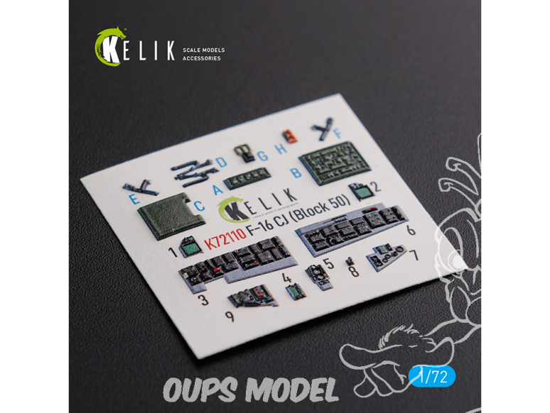 Kelik Decals 3D K72110 Décalcomanies 3D intérieures F-16 CJ (Bloc 50) pour kit Tamiya 1/72