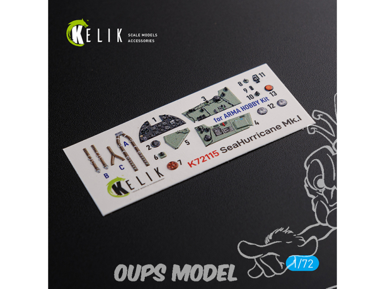 Kelik Decals 3D K72115 Décalcomanies 3D intérieurs Sea Hurricane Mk I pour kit Arma Hobby 1/72