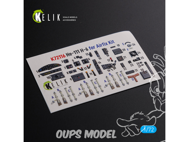 Kelik Decals 3D K72116 Décalcomanies 3D intérieurs He-111 H6 pour kit Airfix 1/72