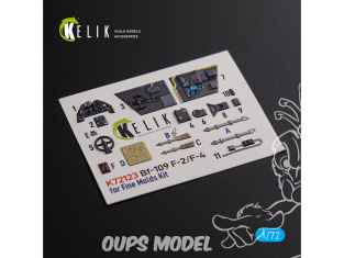 Kelik Decals 3D K72123 Décalcomanies 3D intérieurs BF109-F2/F4 pour kit Fine Molds 1/72