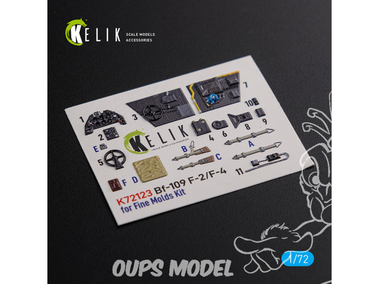Kelik Decals 3D K72123 Décalcomanies 3D intérieurs BF109-F2/F4 pour kit Fine Molds 1/72