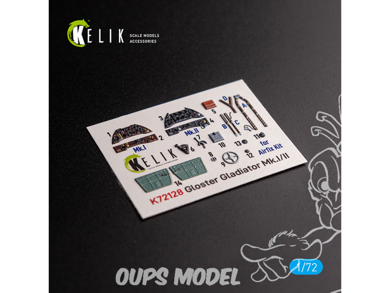 Kelik Decals 3D K72128 Décalcomanies 3D intérieur Gloster Gladiator Mk.I/II pour kit Airfix 1/72