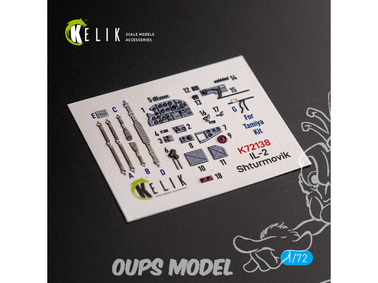 Kelik Decals 3D K72138 Il-2 Sturmovik Décalcomanies 3D intérieures pour kit Tamiya 1/72