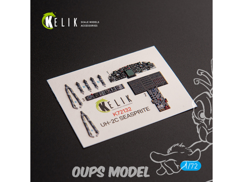 Kelik Decals 3D K72132 UH-2C SEASPRITE - décalcomanies 3D intérieures pour kit Clear Prop 1/72