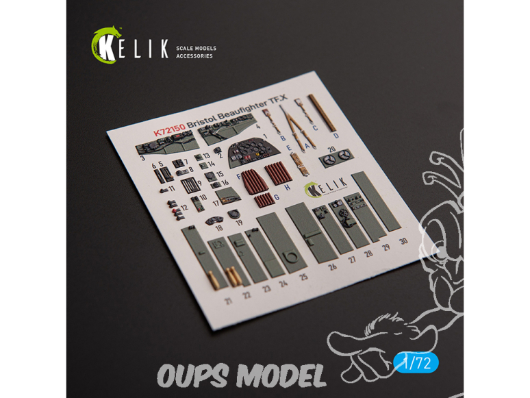 Kelik Decals 3D K72150 Bristol Beauhfighter TF.X Décalcomanies 3D intérieures pour kit Airfix 1/72