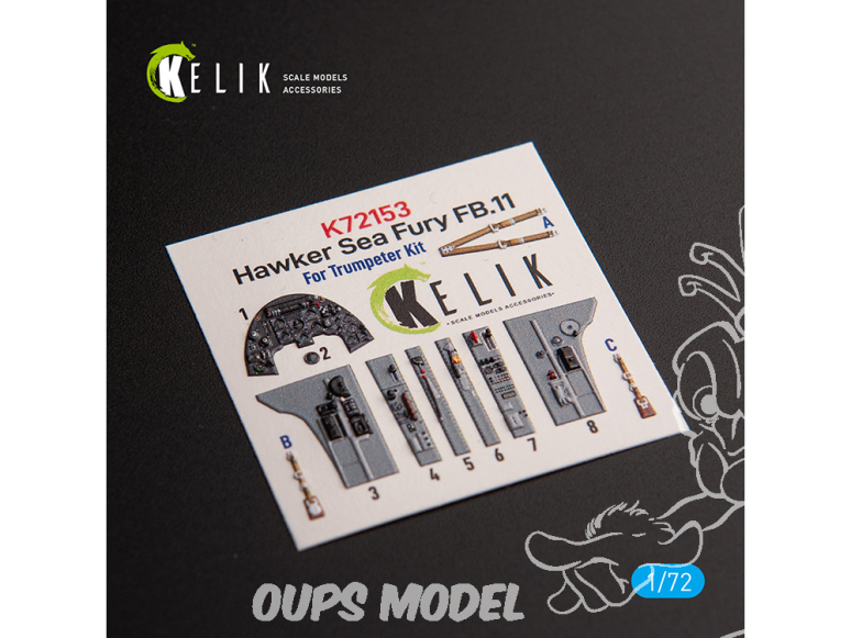 Kelik Decals 3D K72153 Hawker Sea Fury FB.11 Décalcomanies 3D intérieures pour kit Trumpeter 1/72