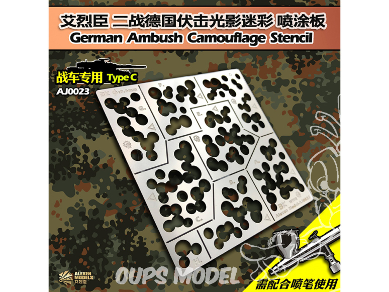 Alexen Models AJ0023 Pochoir camouflage Allemand à points ondulés clairs et ombrés Ardennes de la Forêt-Noire WWII Style C 1/35