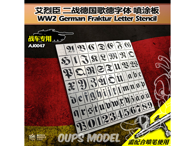 Alexen Models AJ0047 Pochoir Lettres Police gothique allemande de la Seconde Guerre mondiale pour chars 1/35