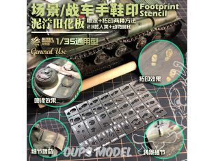 Alexen Models AJ0075 Pochoir Planche spéciale empreintes de chaussures, de pieds et d'animaux 1/35