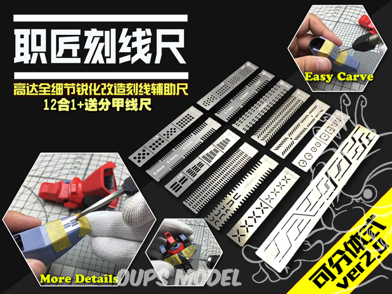 Alexen Models AJ0090 Pochoir Gundam Craftsman 13 en 1, reconstruction complète des détails, ligne d'assistance, règle divisée
