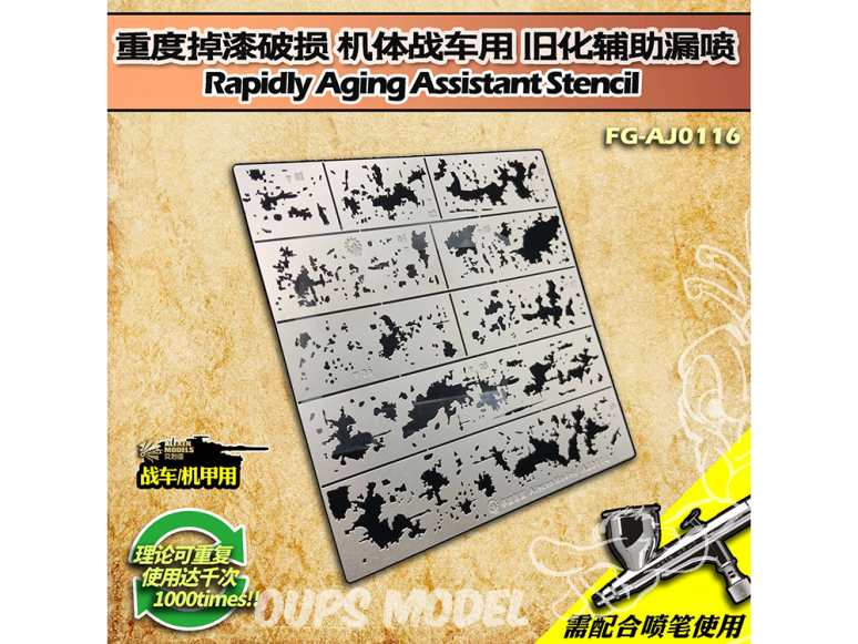 Alexen Models AJ0116 Pochoir d'assistant de vieillissement rapide type F dommages graves au revêtement 1/35