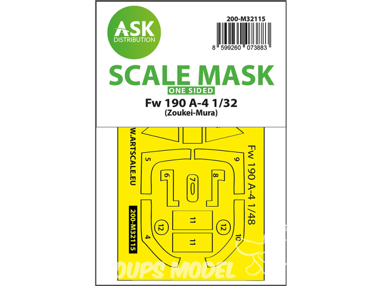 ASK Art Scale Kit Mask M32115 Focke Wulf Fw 190 A-4 Zoukei Mura Recto 1/32