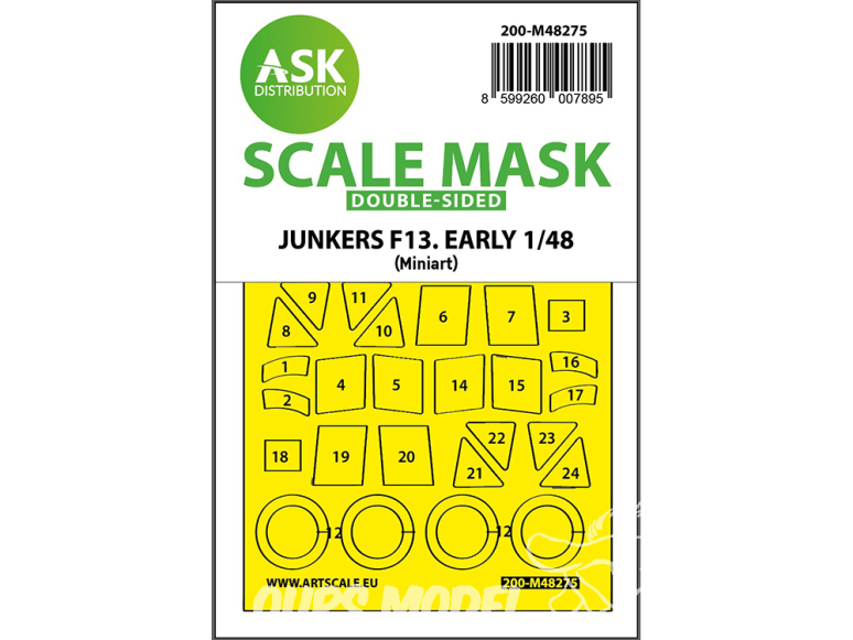 ASK Art Scale Kit Mask M48275 Junkers F13. Early Mini Art Recto Verso 1/48