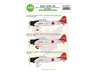 ASK Art Scale Kit Décalcomanies D48072 Aichi D3A1 Val Partie 4 - IJA Air Service au dessus de la Chine 1/48