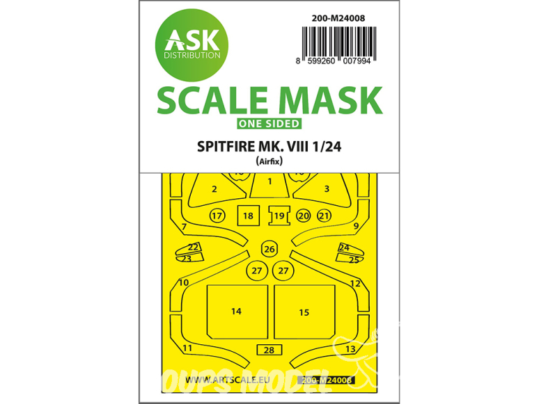 ASK Art Scale Kit Mask M24008 Spitfire Mk.VIII Airfix Recto 1/24
