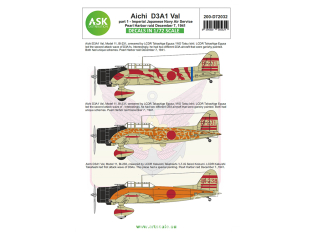 ASK Art Scale Kit Décalcomanies D72032 Aichi D3A1 Val Partie 1 - Attaque de Pearl Harbor 7 Décembre 1941 1/72