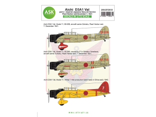 ASK Art Scale Kit Décalcomanies D72033 Aichi D3A1 Val Partie 2 - Attaque de Pearl Harbor 7 Décembre 1941 1/72
