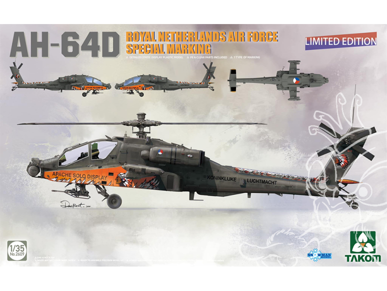 Takom maquette hélicoptère 2609 AH-64D Royal Netherlands Airf Force Marquage Spécial Edition Limitée 1/35