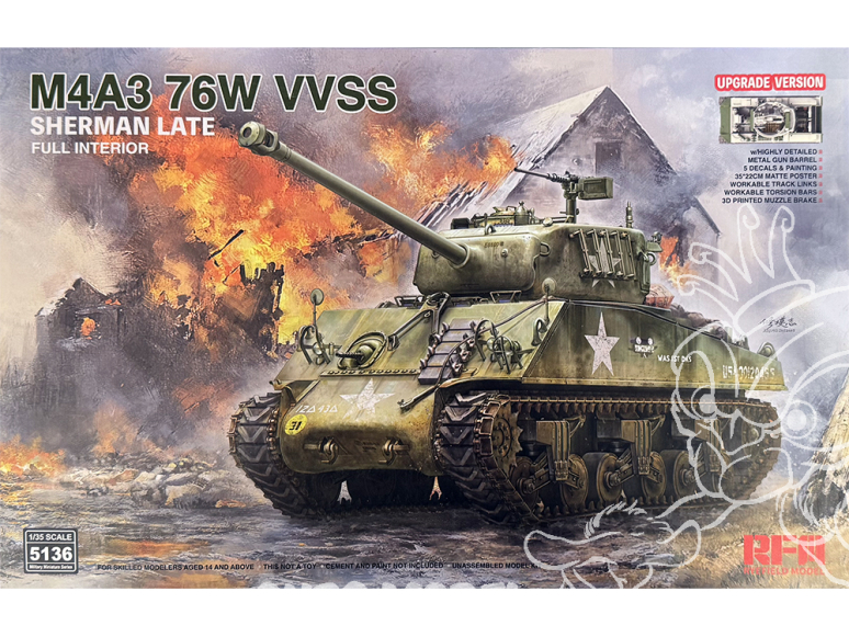 Rye Field Model maquette militaire 5136 M4A3 76W VVSS Sheman Late avec intérieur complet Version Upgrade 1/35