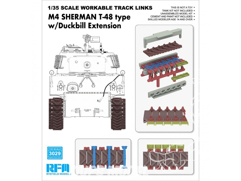 Rye Field Model maquette militaire 3029 Chenilles maillon par maillon M4 Sherman Type T-48 avec extension Duckbill 1/35