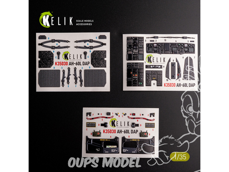Kelik Decals 3D K35030 Autocollants 3D intérieurs AH-60L DAP pour le kit Academy 1/35
