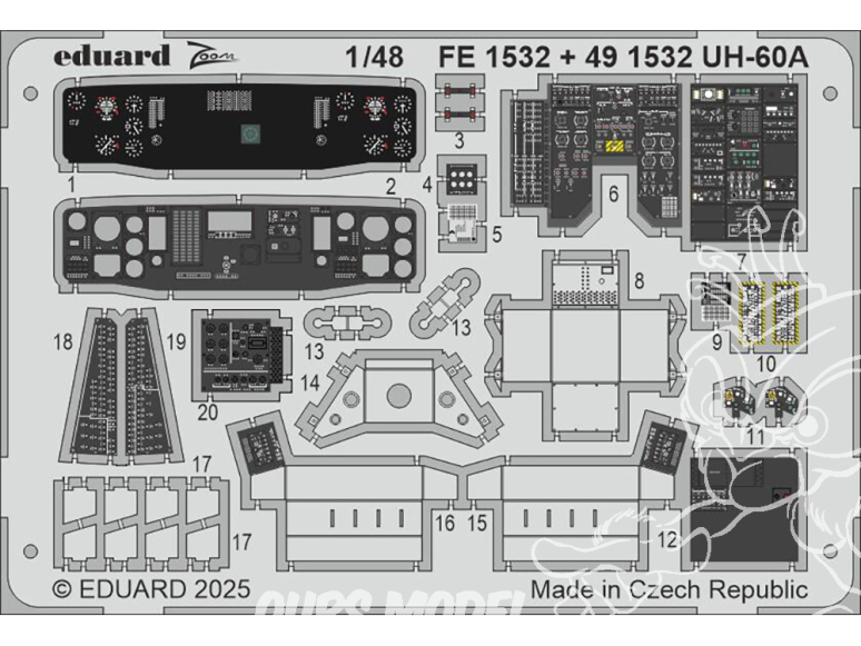 EDUARD photodecoupe hélicoptère FE1532 Zoom amélioration UH-60A Icm 1/48