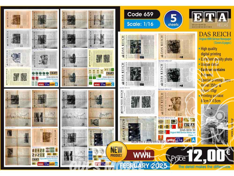 ETA diorama 659 WWII Journaux allemands originaux Das Reich 1/16