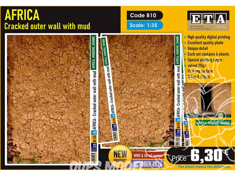 ETA diorama 810 AFRIQUE Mur extérieur fissuré par la boue 1/35