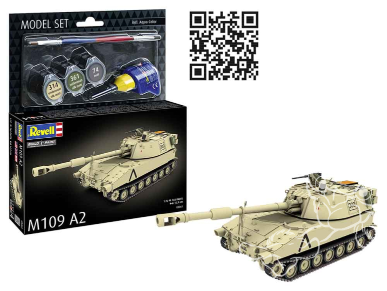 Revell maquette militaire 63361 Model Set Obusier automoteur M109 A2 avec accessoires de base 1/72