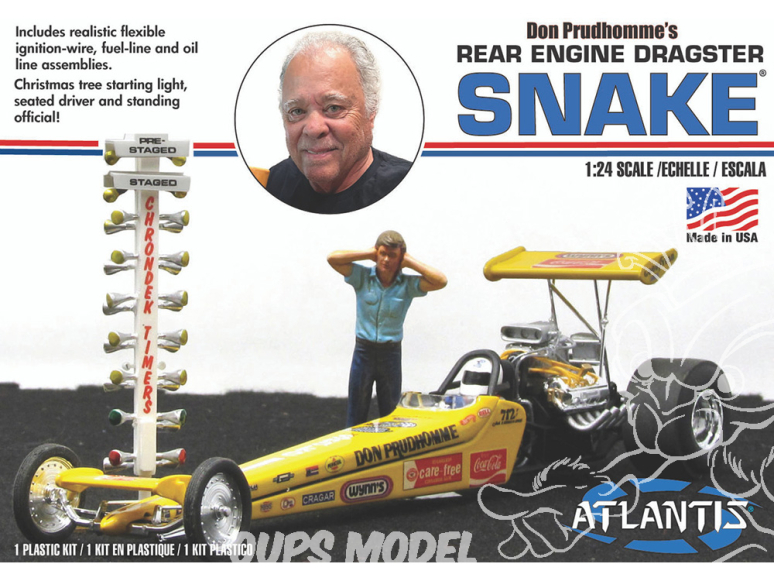 Atlantis maquette voiture M7528 Don Prudhomme Snake Rear Engine Dragster 1/24