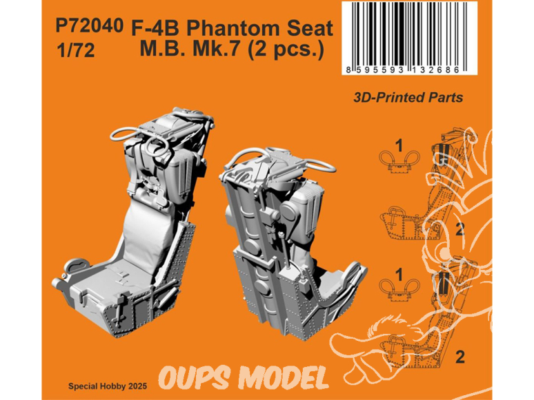 Special Hobby 3D Print avion P72040 Siège F-4B Phantom - M.B. Mk.7 2 pièces 1/72