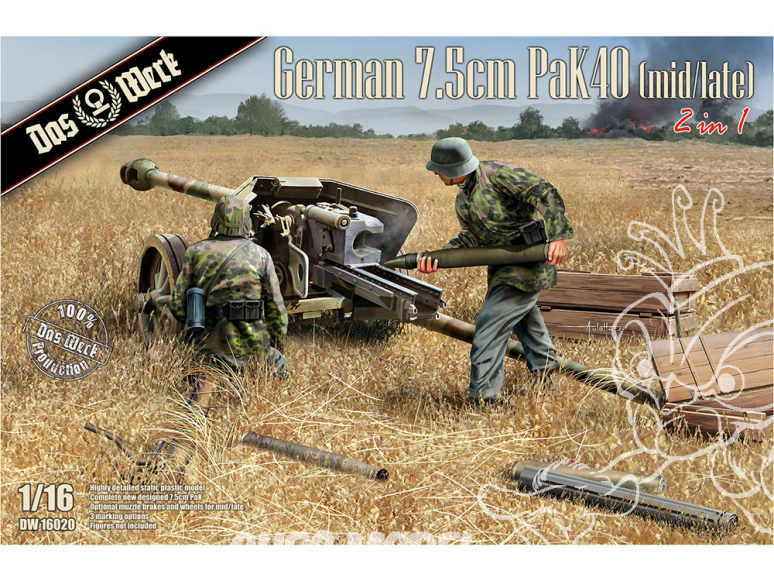 DAS WERK maquette militaire DW16020 Canon 7,5 cm PaK40 allemand milieu et fin 1/16