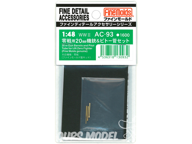 Fine Molds kit d'amélioration AC-93 Ensemble mitrailleuse Zero Fighter 20 mm et tube de Pitot 1/48