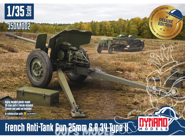 Dynamo models maquette militaire 35DM002D Canon Antichar Français 25mm SA 34 Type II Version Deluxe 1/35