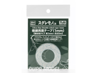 HASEGAWA TL20 Ruban adhésif double face ultra-fin 1 mm Type adhésif puissant, largeur 1 mm x longueur 5 m