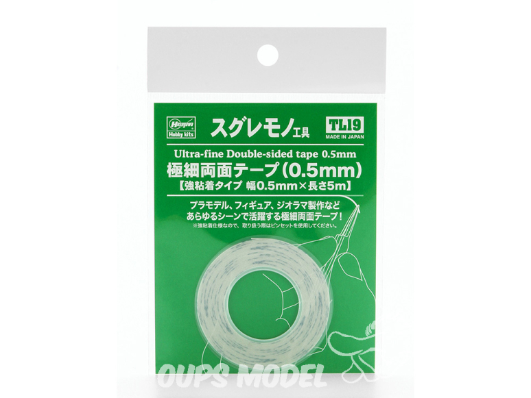 HASEGAWA TL19 Ruban adhésif double face ultra-fin 0,5mm Type adhésif puissant, largeur 05mm x longueur 5 m
