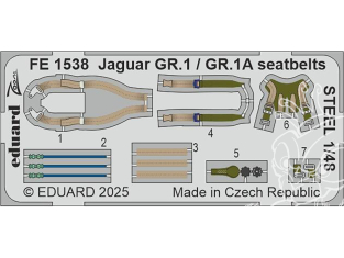 EDUARD photodecoupe avion FE1538 Harnais métal Jaguar GR.1 / GR.1A Airfix 1/48