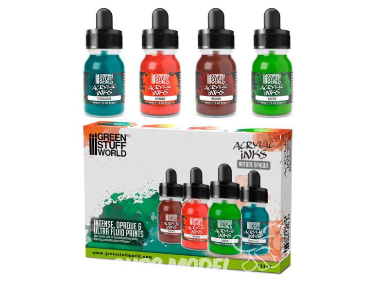 Green Stuff 13345 Set d'encres acryliques Opaque Nature 4 pots