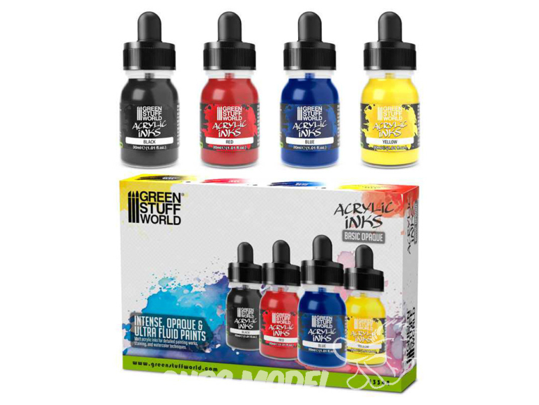 Green Stuff 13344 Set d'encres acryliques Opaques de Base 4 pots